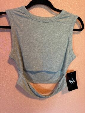 naked wardrobe Light Gray Sleeveless Crop Top with Cutout Back